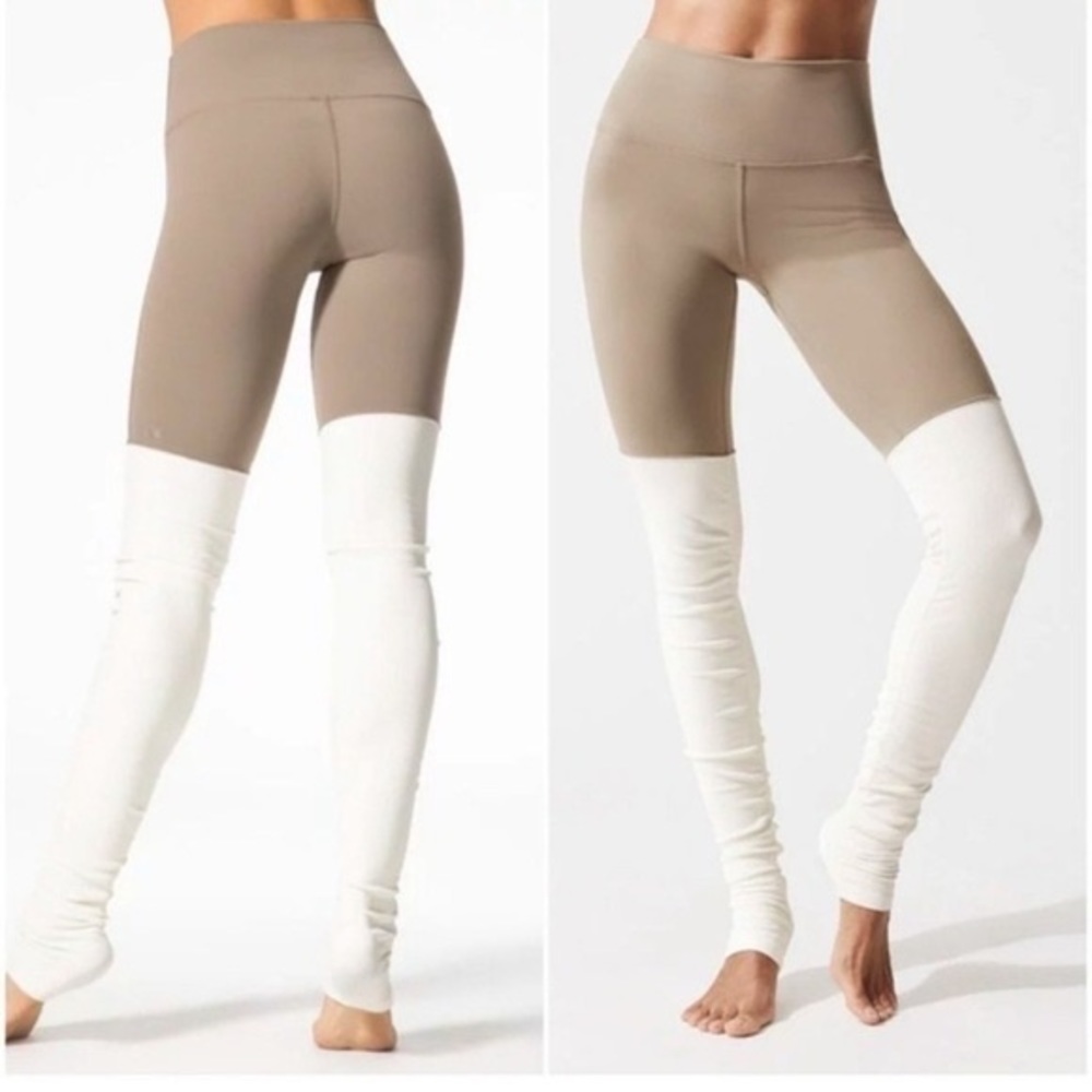 Tan and white Alo goddess leggings
